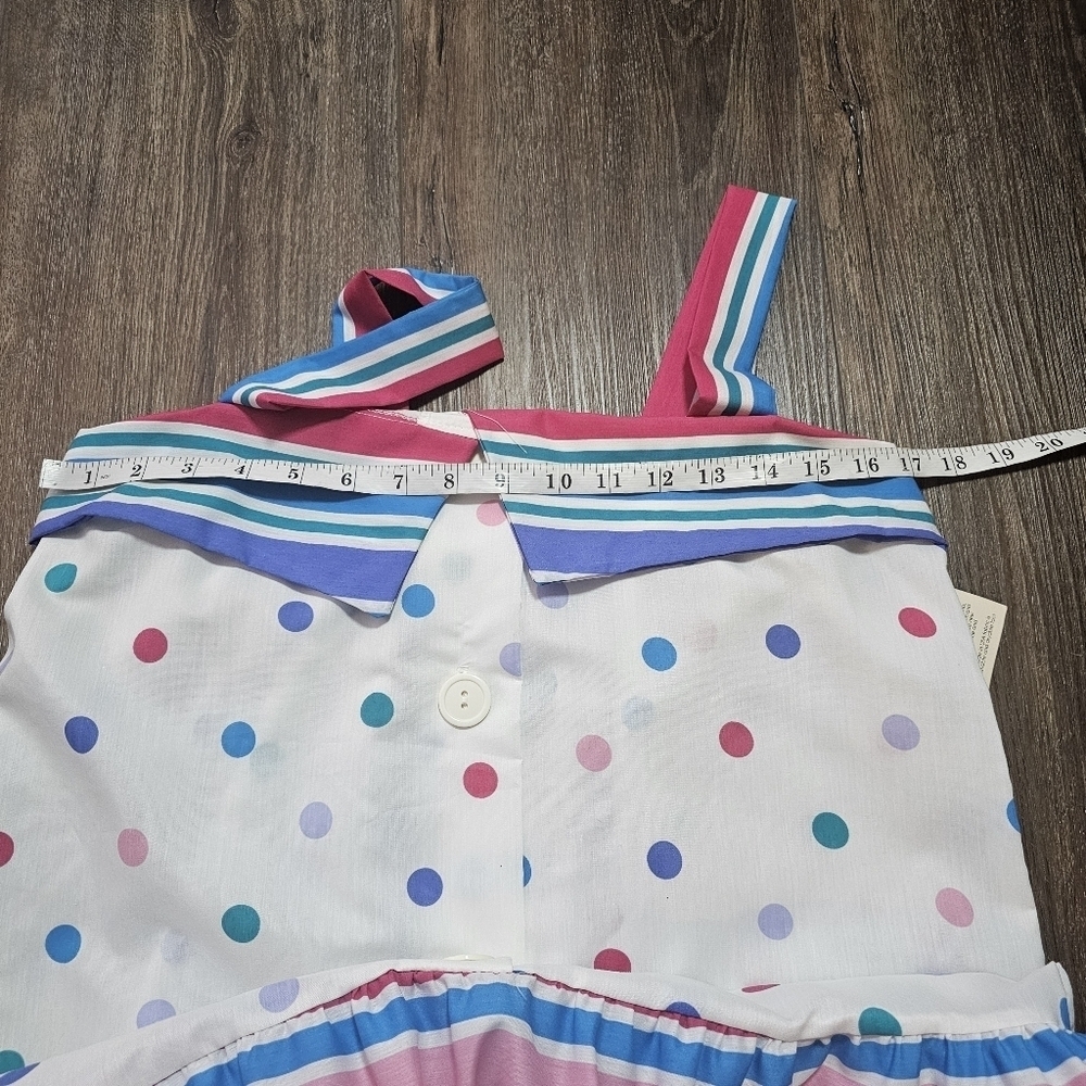 VTG 1980's Its A Charm Deadstock Multi Color Polka Dot/Stripe Dress Whimsy Sz L - Picture 10 of 16